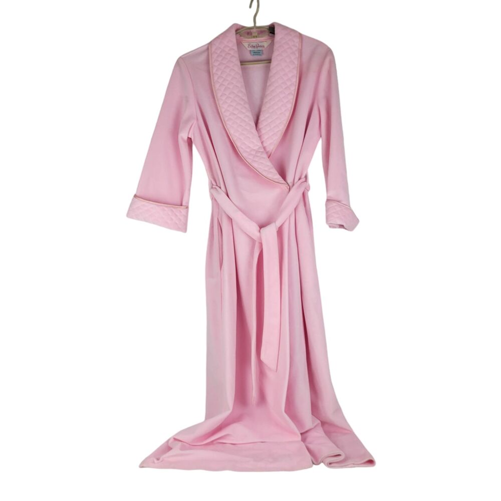 Vtg Evelyn Pearson Pink Fleece Robe Full Length Collar & Cuffs size Medium